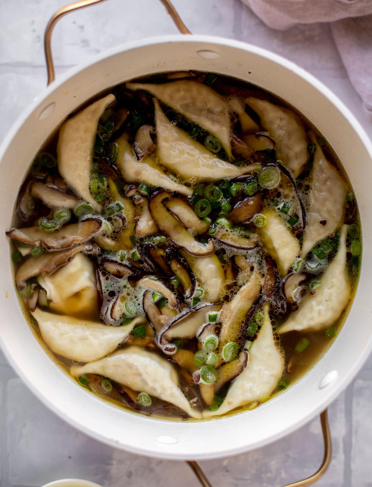 蘑菇和锅贴肉汤